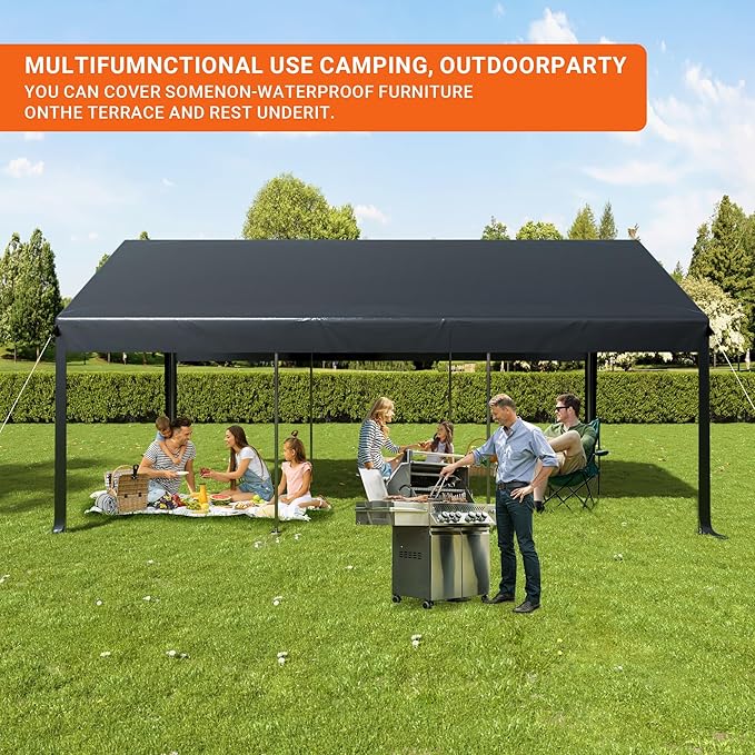 Carport, 12x20 FT Heavy Duty Carport, Portable Garage with Roll-Up Windows & Side-Opening Door, Car Canopy Reinforced Four-Hole Base for Car, Truck, Boat, Motorcycle