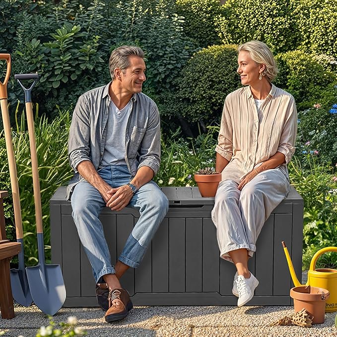 YITAHOME 80 Gallon Resin Deck Box, Weather Resistant Outdoor Storage Box, Lockable Indoor Outdoor Storage for Supplies and Essentials, Dark Gray