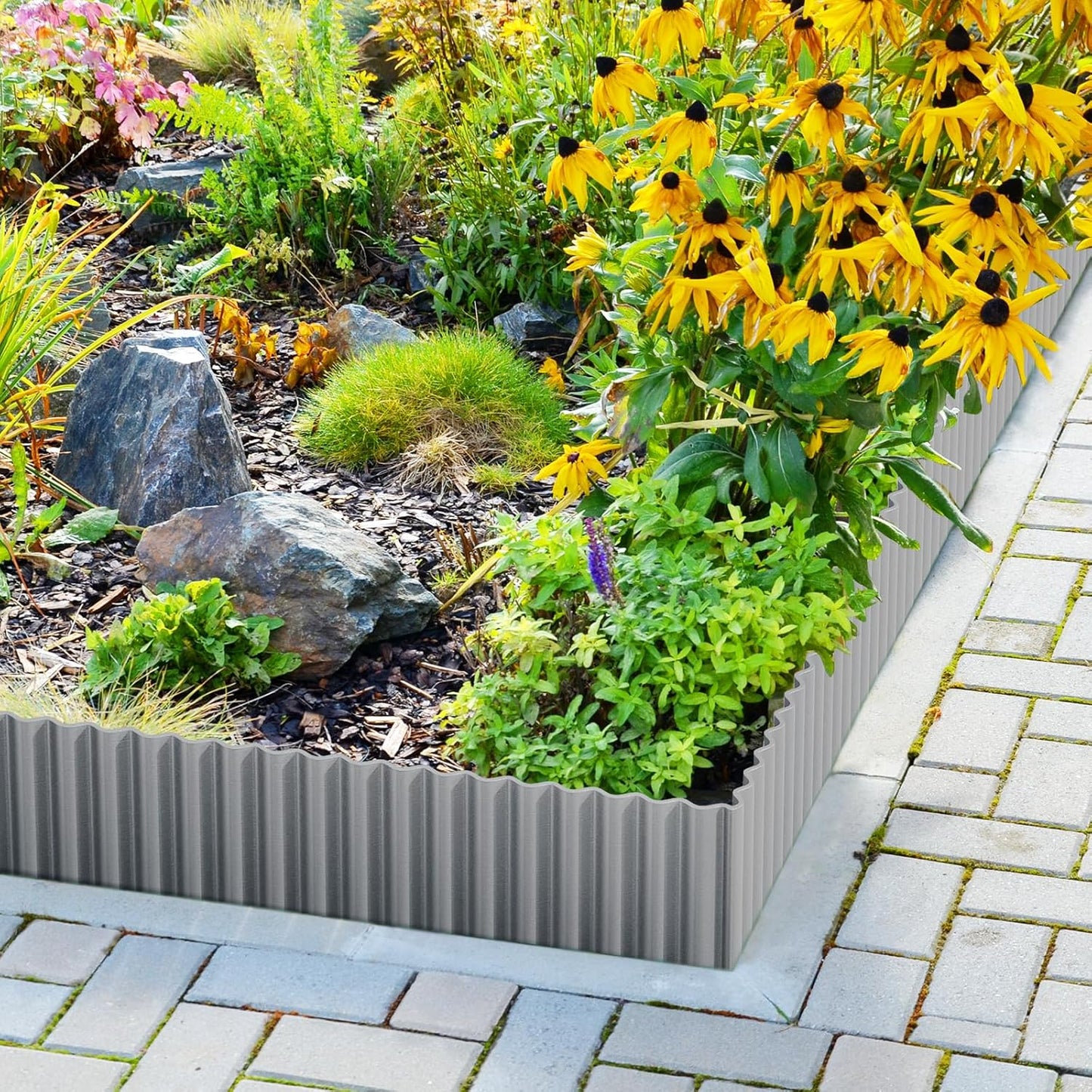 LAVEVE Corrugated Metal Garden Edging 6" x 20Ft, Landscape Edging Border for Lawn, Flower Bed, Garden Fence, Paver Edging (Light Gray)