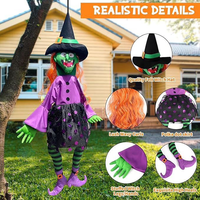 POPGIFTU 35" Halloween Witch 3D Windsock – Outdoor Hanging Witch Decoration for Yard, Porch, Garden or Party