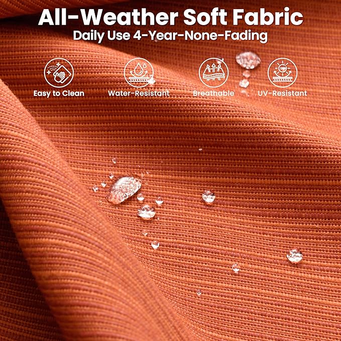 ovios 8 Pieces Patio Furniture Set with Swivel Chairs Rocking Gliders, Outdoor Sofa Couch with Solar Lights Table Comfy Cushions, Modern Deep Seat Wicker Rattan Conversation Set, Orange Red