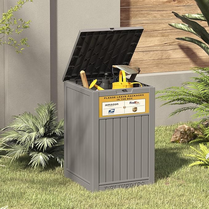Package Delivery Box for Outside, with Delivery Sign 48 Gallon Storage with Lockable Secure, Large Resin Outdoor Package Drop Container