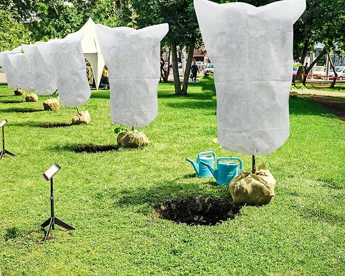 EAONE 12 Pack Plant Covers Freeze Protection, 32x47'' Winter Frosts Cloth for Outdoor Plants, Reusable Frost Blankets Drawstring Bags for Cold Freeze Sun Protection Bird Insect Prevention,White