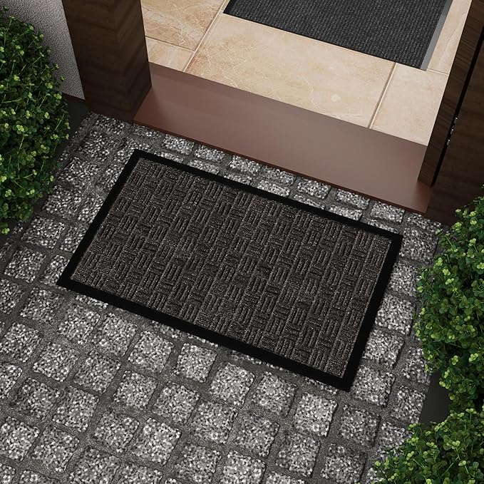 Ottomanson Easy Clean, Waterproof Non-Slip Indoor/Outdoor Rubber Doormat, 18" x 30", Charcoal