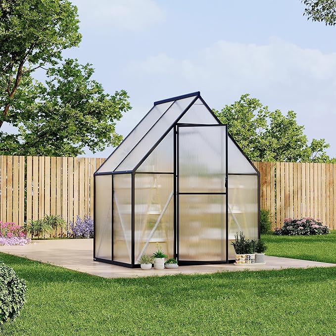 6'x4' Aluminum-Framed Polycarbonate Greenhouse, Heavy Duty Polycarbonate Greenhouse with Quick Setup Structure and Roof Vent, Large Enhanced Aluminum GreenhouseKit for Outdoors