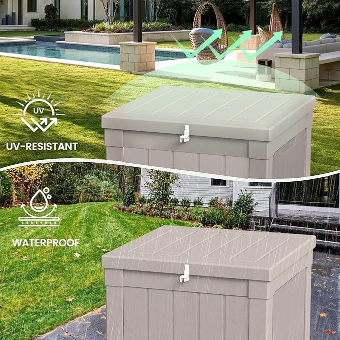 50 Gallon Storage Box, Waterproof Deck Box for Indoor & Outdoor Use, Lockable Pool Storage Bin for Package Delivery, Outdoor Bench for Patio Cushions, Garden Tools, Backyard, Grey