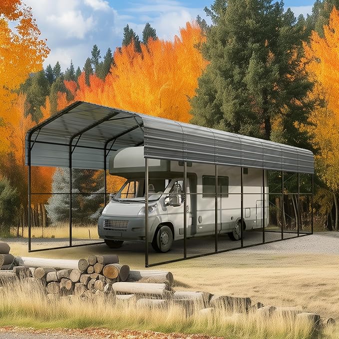 MFSTUDIO RV Carport 14x35 ft, Outdoor Heavy Duty Carports, Height 13 ft for Large RVs Metal Shed Canopy Shelters Garage Shelter Shade Car Ports with Galvanized Roof for 2 Cars, Truck and Boats ﻿
