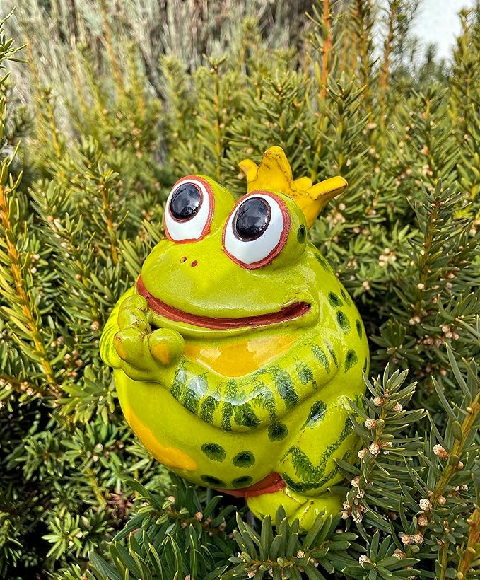 Ceramic Garden Decor - Frog Lawn Stake - Outdoor Statue - Perfect, Unique Gifts for Gardeners Woman, Men, Yard Gifts - Handmade, Frostproof