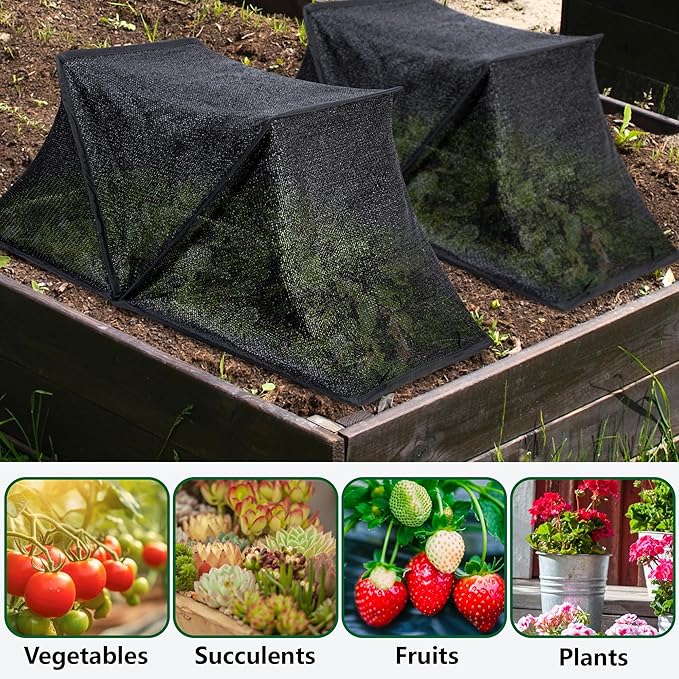 2 Pack Foldable Plant Shade Tent, 35" x 20" x 14" Raised Garden Bed Plant Sun Protection Cover, UV Resisitant 80% Sunblock Garden Sun Shade Net Crop Cage with Stakes for Outdoor Plants Flower Potted
