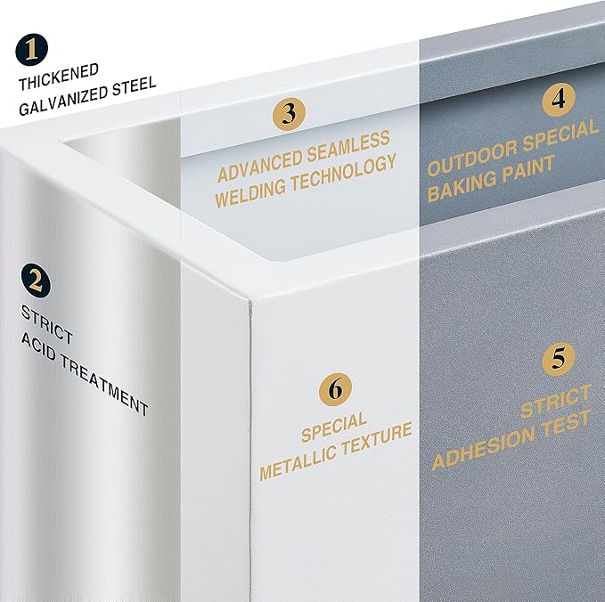 Metallic Heavy Outdoor Planter Box, Span Plant Container, Long and Tall Divider Flower Pot, 30Lx10Wx24H, White, No Assembly 30.8 Pounds