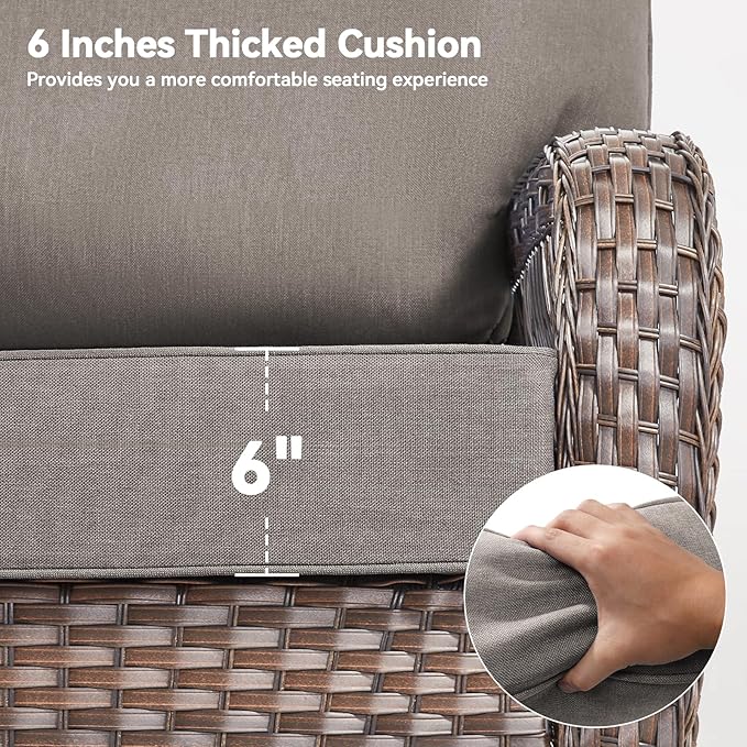Luxury 6" Outdoor Cushions for Patio Furniture, 24x24x6 Thick Seat Cushion Set of 8, Fade Resistant Couch Chair Replacement Cushions High Density Deep Wicker Chair Cushion w/Removable Cover Gray
