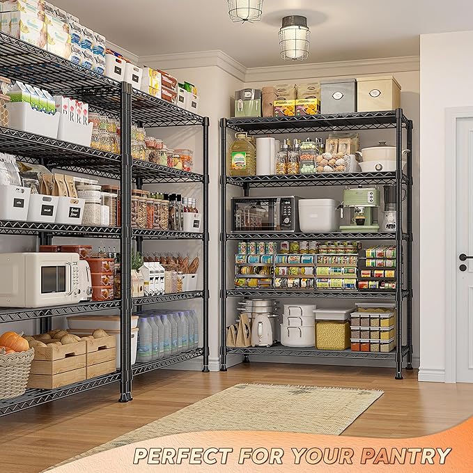 REIBII 76.1" H Storage Shelves Wire Shelving Unit Loads 1653 LBS, Metal Shelving with Wheels & Feet, 5 Tier Adjustable Metal Dorm Storage Shelves for Pantry Kitchen, Garage, Back to School Supplies