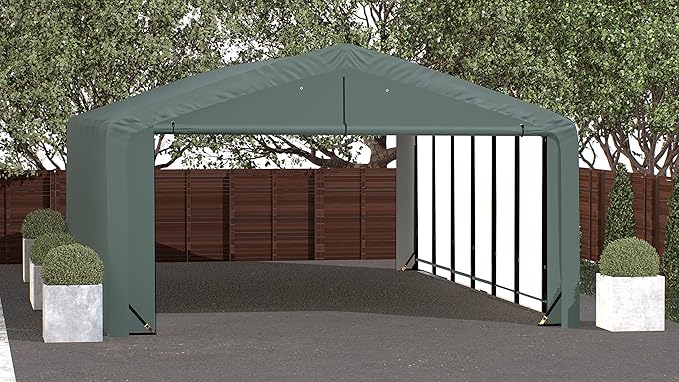 ShelterLogic ShelterTube Garage & Storage Shelter, 20' x 32' x 10' Heavy-Duty Steel Frame Wind and Snow-Load Rated Enclosure, Green