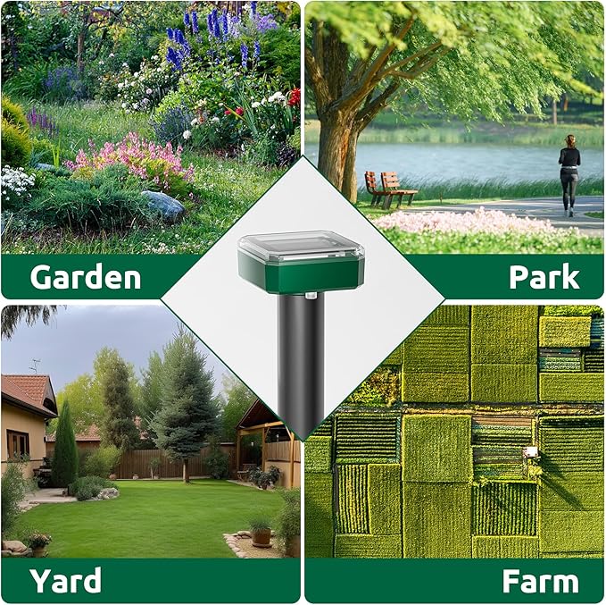 X-PEST 4 Pack Mole Repellent for Lawns Solar Powered Groundhog Spikes, Ultrasonic Mole Stakes for Yard, Waterproof Gopher Repellent to Get Rid of Chipmunk, Vole and Snake for Garden
