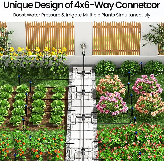 Bonviee 1/2" Irrigation Tubing with 4 Packs 6-Way Connectors - 50FT Drip Irrigation Tubing Ideal for Garden Irrigation System or as Blank Distribution Hose for Any Project