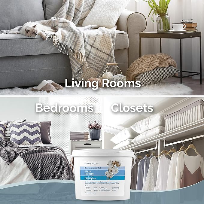 SMELLS BEGONE 1-Gallon Odor Absorber Gel - Air Freshener & Odor Eliminator for Homes, Garages & Commercial Buildings - Industrial Size - Fresh Cotton Scent