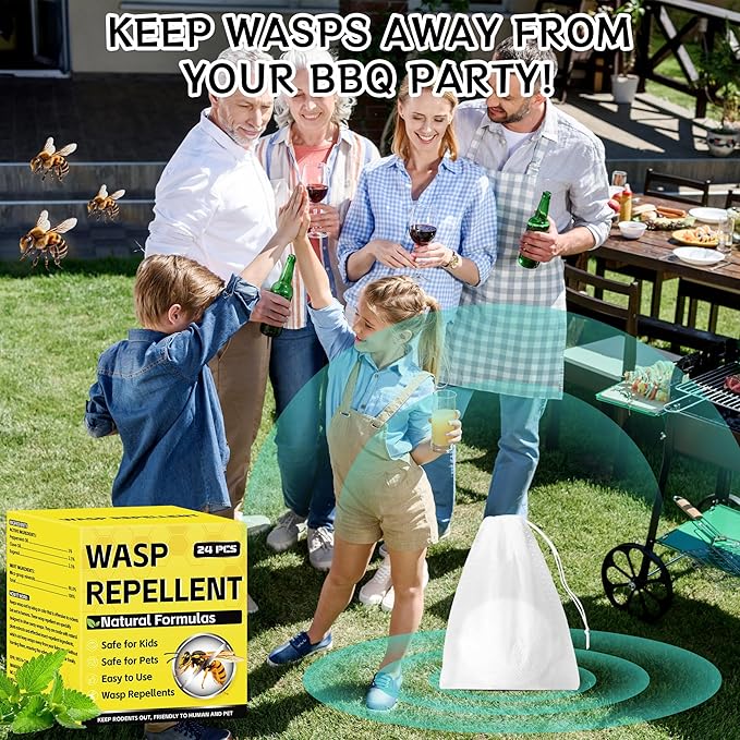 24PCS Wasp Repellent Balls Patio, Natural Peppermint Oil Bee Deterrent for Indoor & Outdoor, Natural Pest Control, Safety for Pet and Kids, Repels Bee, Yellowjacket, Hornet, Wasp, Mud Dauber