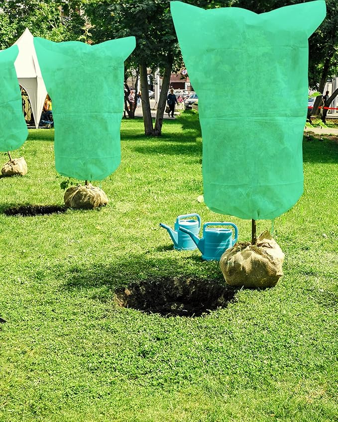 EAONE 12 Pack Plant Covers Freeze Protection, 32x47'' Winter Frosts Cloth for Outdoor Plants, Reusable Frost Blankets Drawstring Bags for Cold Freeze Sun Protection Bird Insect Prevention,Green