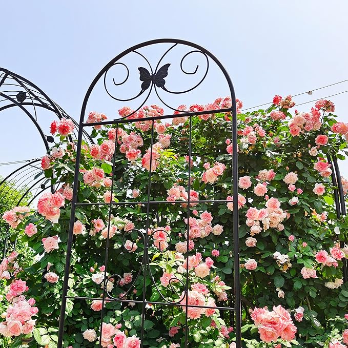 4 Pack Garden Trellises with Black Metal Coating, Trellis for Climbing Plants Outdoor, Roses, Vegetables, Vines, Cucumbers-19.7×86.7 inches.