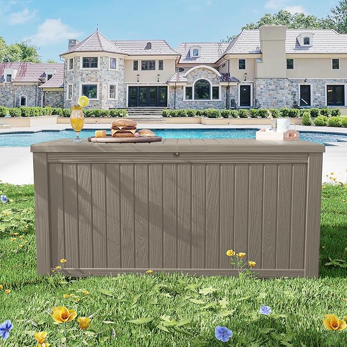 180 Gallon Outdoor Storage Box – Resin Deck Box with Lockable Lid, Waterproof Patio Furniture Storage for Tools, Garden & Yard Organization