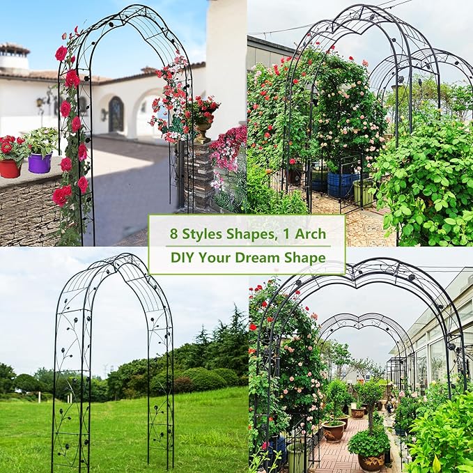 Metal Garden Arch 98.4" H Garden Arbor Trellis Climbing Plants Support Rose Arch Outdoor Lawn Wedding Party Events Archway Black