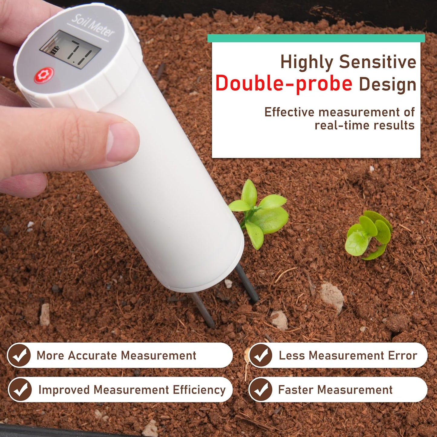 Digital Soil pH Meter, Industrial Grade Soil pH Tester with Calibration-Free LCD Display, High Accuracy Soil pH Pen, Soil pH Monitor for Garden, Lawn, Plant (White)