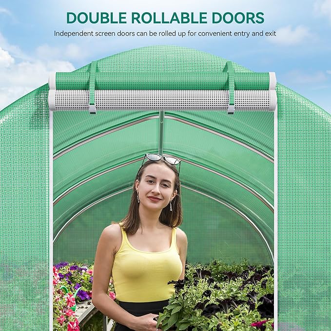 YITAHOME 10x6.5x6.5ft Greenhouses Large Walk-in Green House Heavy Duty Tunnel Green Houses Outdoor Portable Plant Gardening Upgraded Galvanized Steel Frame Zipper Doors 5 Crossbars Garden