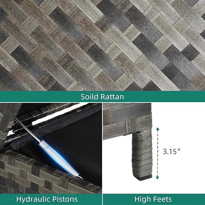 YITAHOME 230 Gallon XXL Deck Box, All-Weather Wicker Outdoor Storage Box, PE Rattan Storage Bin for Patio Furniture, Outdoor Cushions, Pool Storage and Garden Tools - Grey