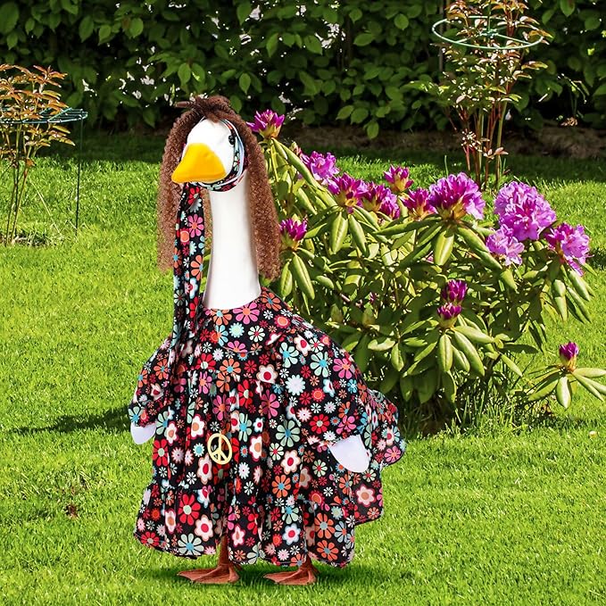 Outus Halloween Hippie Goose Outfits Funny Hippie Outfit for Porch Goose 23 Inch Holiday Lawn 70s Geese Cloth for Halloween Vintage 70s Parties Yard Garden Outdoor Decor