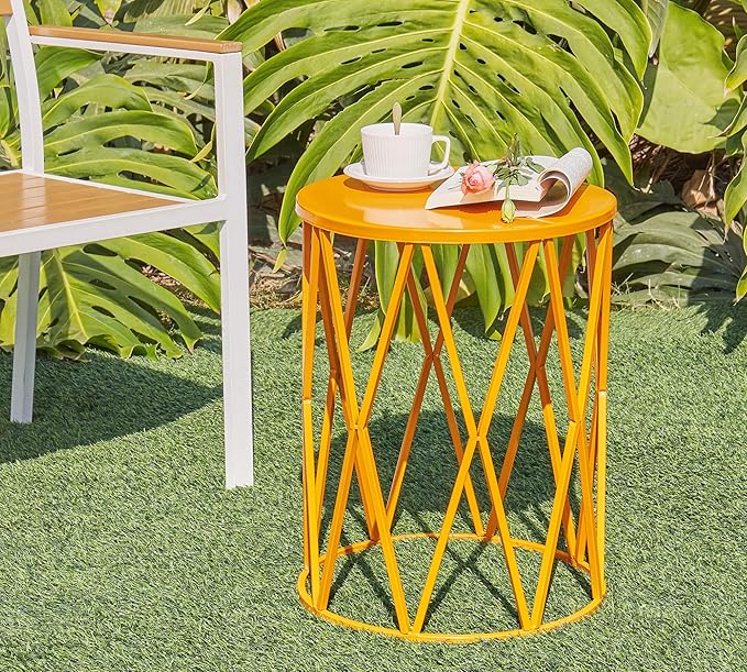 HFHOME Set of 3 Metal Side End Tables Nightstand, Nesting Round Coffee Table for Indoor Outdoor, Heavy Duty Metal Plant Stand Living Room Garden Stool - Orange