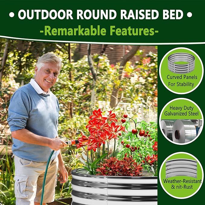 2PCS 4x4x1FT Galvanized Raised Garden Bed Kit,Vegetable Boxes-Round Metal Flower Box,Large Planter Raised Beds Outdoor Garden for Planting,Fruit,Herb-Sliver