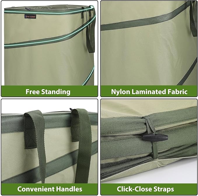 YUDI & GARDEN 46 Gallon Square Collapsible Yard Waste Containers｜Collapsible Trash Can｜Camping Trash Can, for Collecting Weeds or Party and Yard Waste, Green