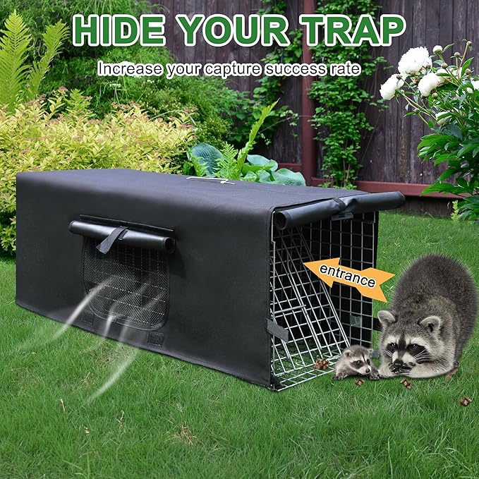 Live Animal Trap Cage Cover with Window, Large Feral Cat Trap Covers for 1-Door Humane Animal Rescue Cage 32" x 10" x 12" - (Black)