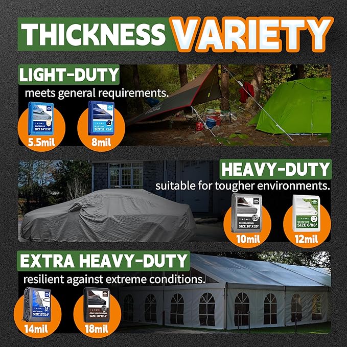 RAINDEWAY 12x24 Feet Heavy Duty Tarp,12 Mil Tan Waterproof Poly Tarp Cover,UV Resistant,Weatherproof,Durable,Multipurpose Tarps with Grommets and Reinforced Edges