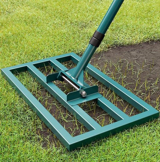 Lawn Leveling Rake Stainless Steel Leveling Rake 17”x10” Reinforced Welds with 64” Adjustable Long Handle Leveler Tool for Soil, Ground,Backyard Dressing,Golf Field,Garden Tools Grass Seed