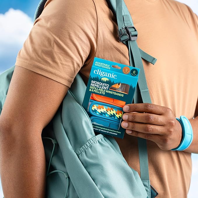 Cliganic Mosquito Repellent Pack (4 Wristbands + 8 Refill Pellets) - Adjustable, Natural DEET-Free, Essential Oil Infused