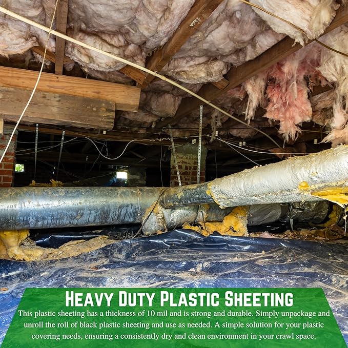 Farm Plastic Supply - Crawl Space Vapor Barrier - 10 Mil - Black Vapor Barrier, Thick Plastic Sheeting, Heavy Duty Polyethylene Film, Drop Cloth Covering for Crawlspace, Basement (10' x 100')