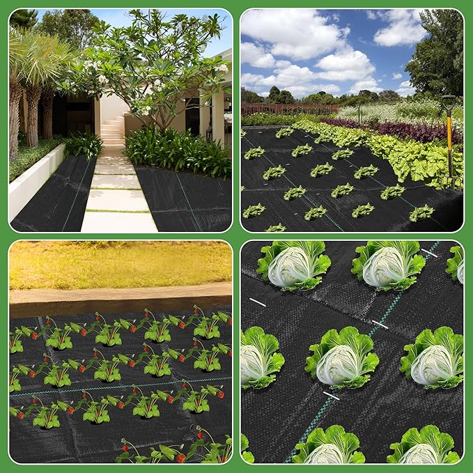 3FT x 50FT Weed Barrier Landscape Fabric Heavy Duty, 3.2oz Premium Gardening Weed Control Mat with 20 U-Shaped Securing Pegs, Ground Cover for Garden Beds, Farming, Underlayment, Commercial Driveway