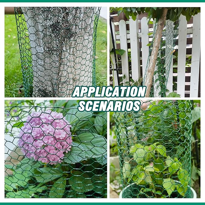 32.8FT x16Inch Plant Protectors from Animals - Wire Plant Protector Cages for Outdoor Plants, Free-Cut Metal Mesh Plant Covers Guards Fence, Chicken Wire Cloche with Ground Stakes,Zip Ties
