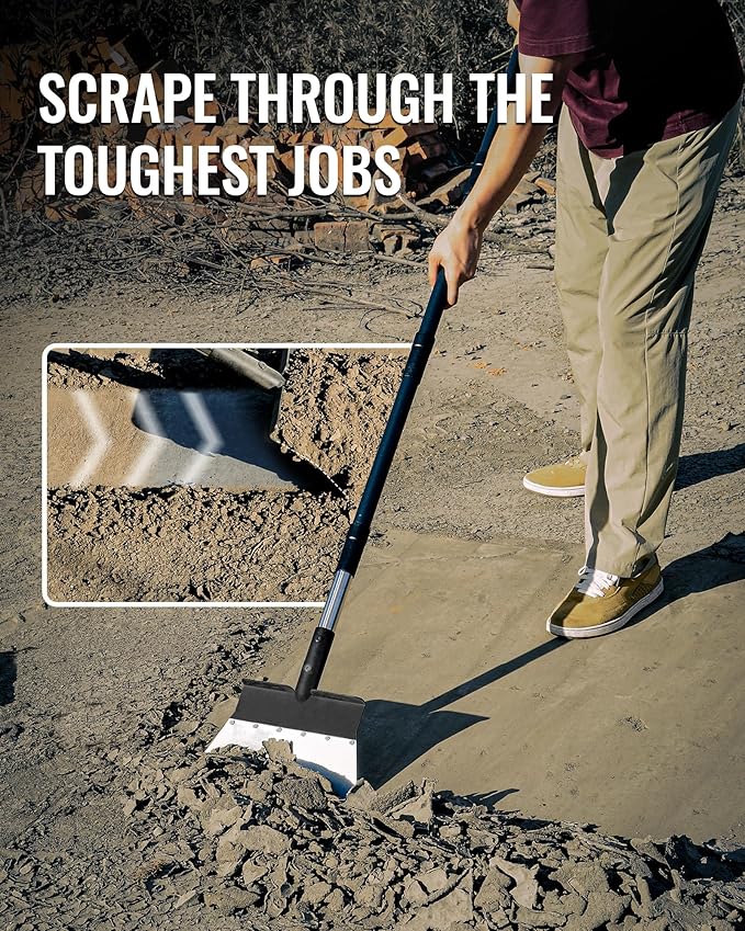 Garden Flat Shovel, Heavy Duty Multifunctional Cleaning Shovel with 60" Adjustable Long Handle, Metal Floor Scraper Tool for Lawn Edging, Weeding, Scraping, Digging, Ice & Snow Removal