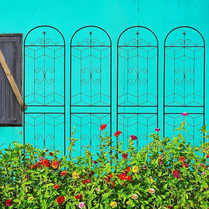 4 Pack 87x20in Garden Trellises with Black Metal Coating, Trellis for Climbing Plants Outdoor, Roses, Vines, Flowers, and Vegetables.