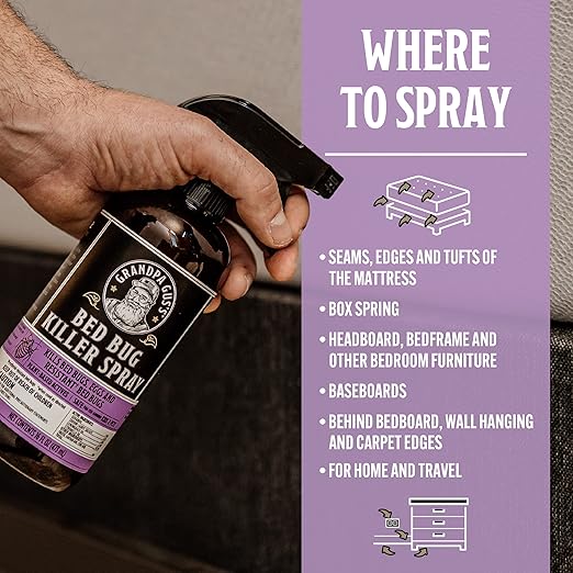 Grandpa Gus's Natural Bed Bug Spray, Plant-Based Bug Control for Home, Mattresses, Furniture, Carpets, and Bedding, Kills Bed Bugs and Eggs, Safe for Kids and Pets, 16 fl oz
