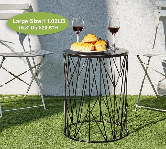 HFHOME Set of 3 Metal Side End Tables Nightstand, Nesting Round Coffee Table for Indoor Outdoor, Heavy Duty Metal Plant Stand Living Room Garden Stool - Bronze