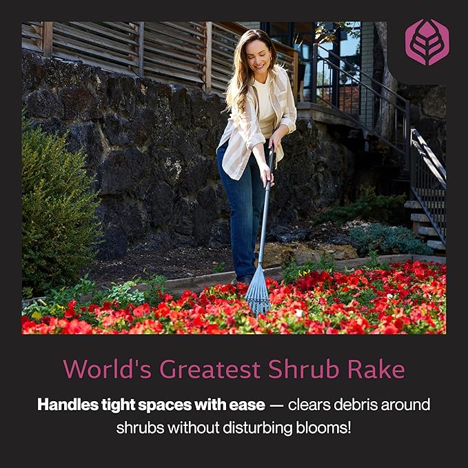 Yard Butler World’s Greatest Shrub Rake | Heavy Duty All Steel Rake with Ergonomic Garden Claw, 20 Free-Floating Tines & Long Metal Handle – Lawn, Yard, Bed, Landscape for Leaves, Grass & Debris, 8"