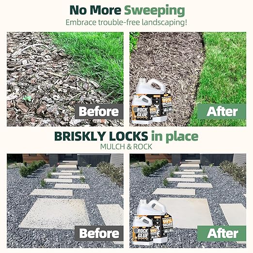 Rock Glue, Mulch Glue 2Gallon- Fast-Drying Adhesive for Landscaping Rocks, Small Pebbles, Pea Gravel Stabilizer & Mulch Binder | Weather-Resistant Outdoor Stabilizer for Driveways, Gardens, Walkways