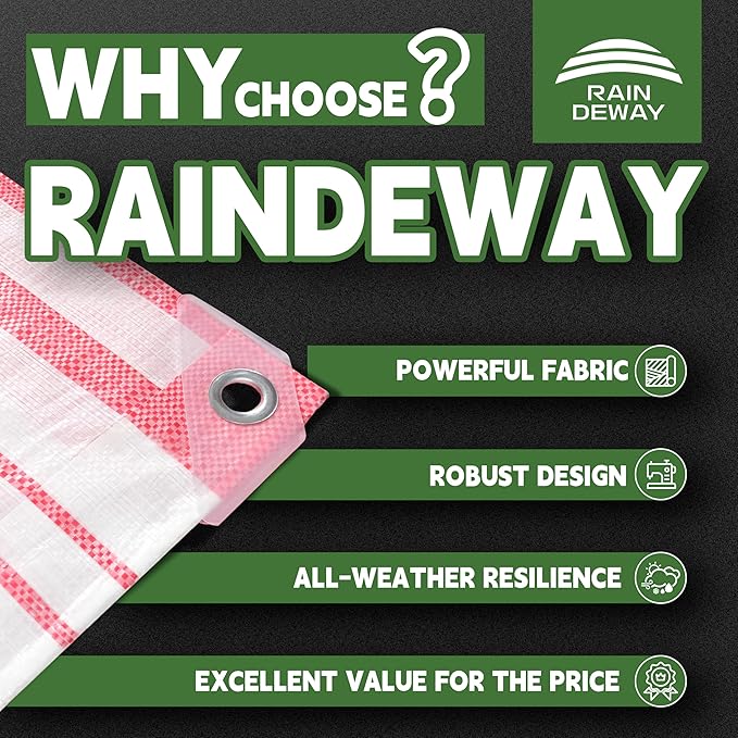 RAINDEWAY Tarps 4x10 Feet,12 Mil Sunshade Striped Tarp Waterproof,Multipurpose Poly Tarp Cover with Grommets and Reinforced Edges,Red/White Tarps