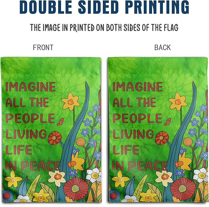 Imagine All the People Living Life in Peace Garden Flag Green Peace Flags for Outdoors Spring Floral Yard Flags Small Summer Outdoor Flag 12x18 Double Sided Outside Decor