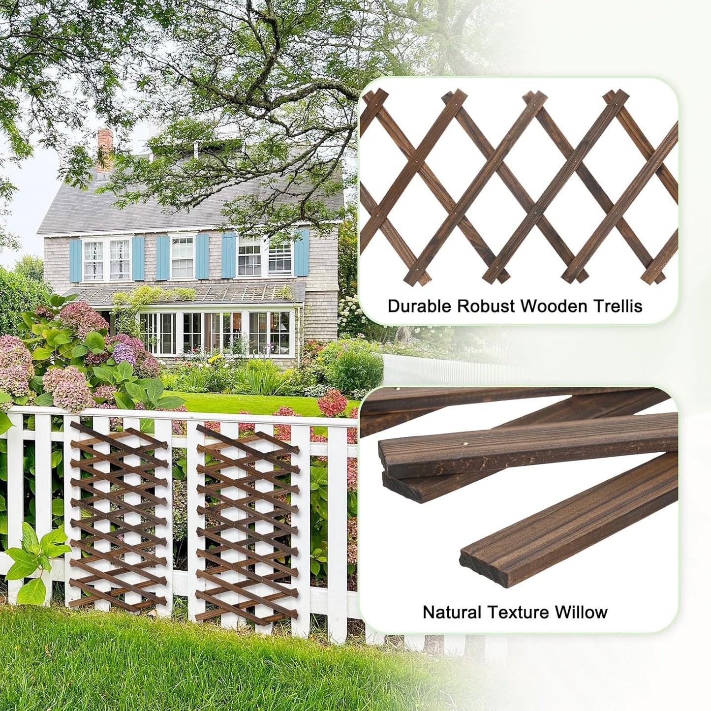 2-Pack Expandable Willow Trellis, 12" x 75" Wooden Lattice Panels Wall Fence for Outdoor Yard Climbing Plants Vine Balcony Patio Decor, Expandable Plant Support Trellis