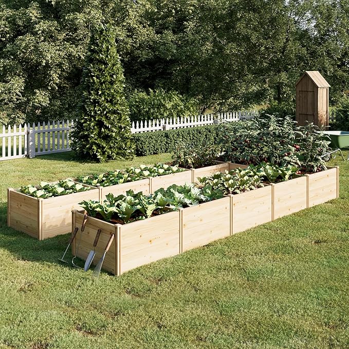 PaPaJet Raised Garden Bed for Outdoor, Eleven GridsDeep Large Planter Box for Gardening, Vegetables, Flowers, Herbs（7.5× 14.8× 1.6FT）