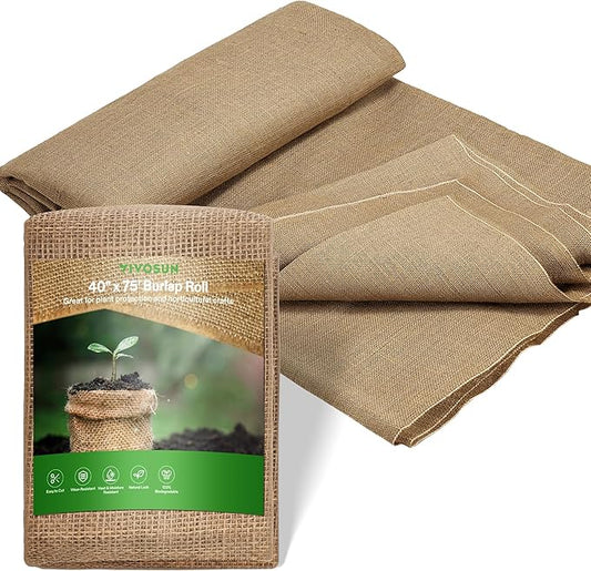 VIVOSUN 40 in x 75 ft Burlap Fabric, High Density Natural Jute Fiber, Multipurpose Burlap for Gardening, Outdoor Plant Care, Weed Barrier, DIY Crafts, and Decoration